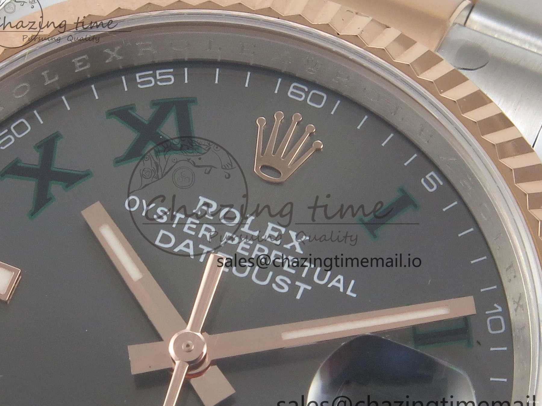 MiroTime 0407 DateJust 36 SS RG ARF 1:1 Best Edition 904L Steel Gray Dial Green Roman on Oyster Bracelet SH Affordable 73